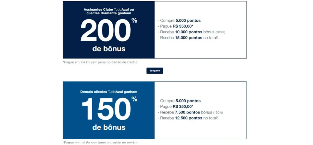 Tudo Azul oferece até 200% de bônus na compra de milhas