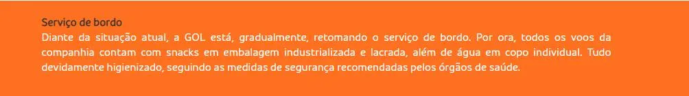 GOL retoma de forma gradual o serviço de bordo