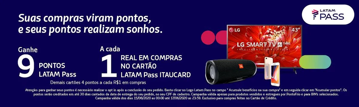 Latam Pass oferece até 9 pontos por real gasto na Pontofrio