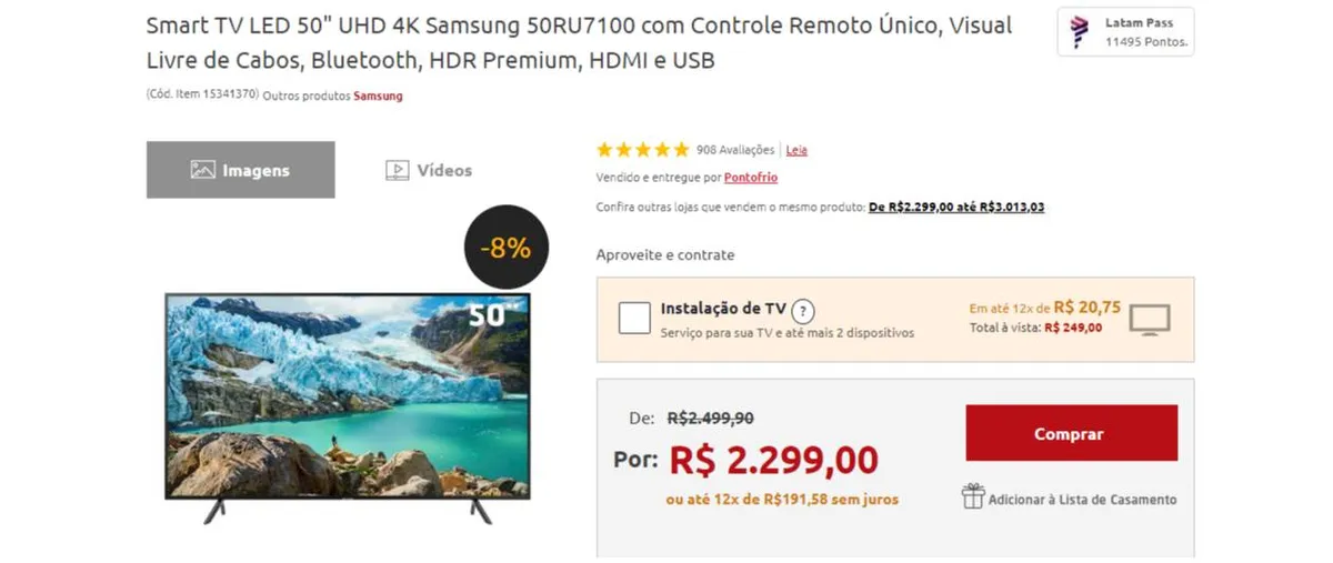 Latam Pass oferece 5 pontos por real gasto no Pontofrio